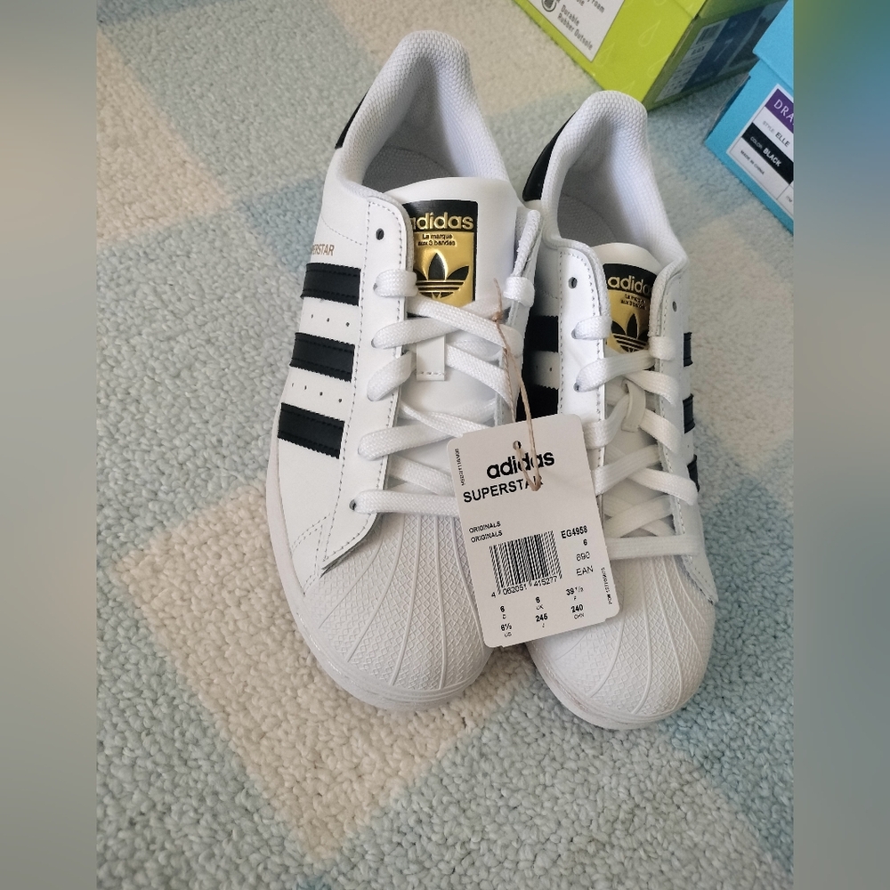 adidas Superstar Sneakers - White with Black Stripes
